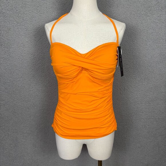 La Blanca Women Orange Twist Front Bandeau Halter Tankini Top Convertible 12 NWT - Picture 1 of 8